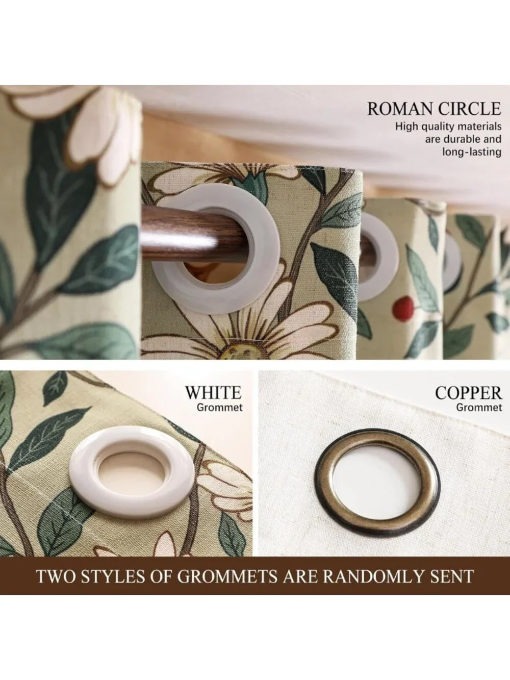 Elegant Green Linen Printed Curtains, 2 Panels, 87